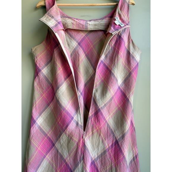 Pendleton 100% Linen Plaid Midi Dress Sleeveless Pink Taupe Preppy Plus Size 18 - Picture 10 of 16